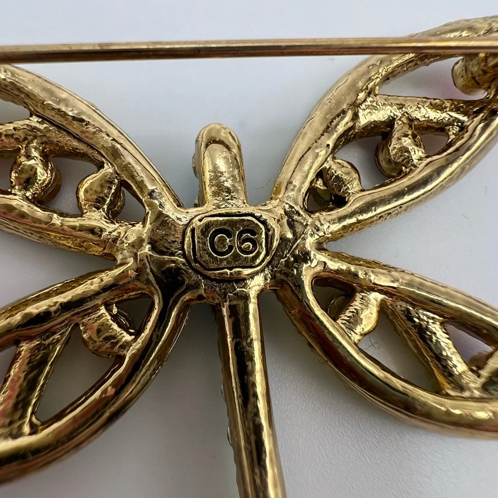 Vintage Dragonfly Gold Tone Brooch Pin - Picture 3 of 3